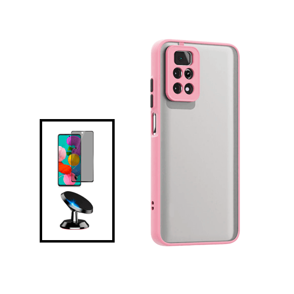 Kit Capa Traseira Proteção Camara + Película de Vidro Temperado Privacidade + Suporte Magnético para Xiaomi Redmi Note 11E Pro - Rosa