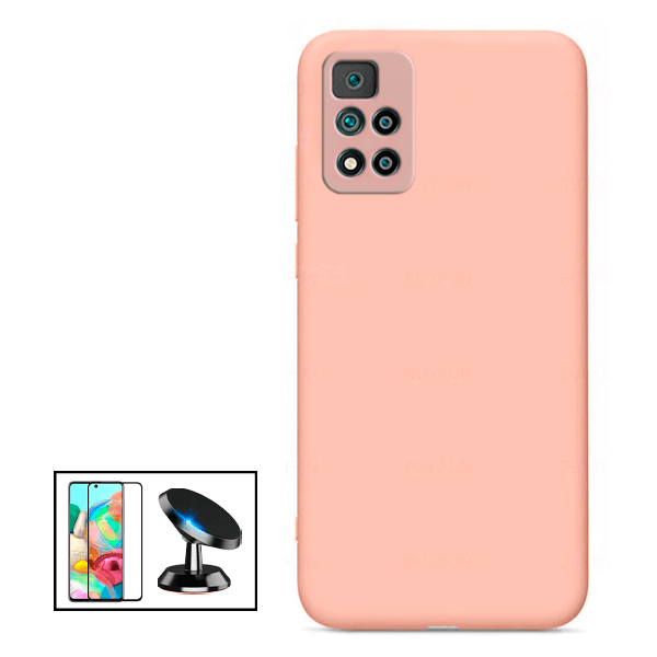 Kit Película de Vidro Temperado GorilasGlass + Capa Proteção Traseira Silicone + Suporte Magnético para Xiaomi Redmi Note 11E Pro - Rosa