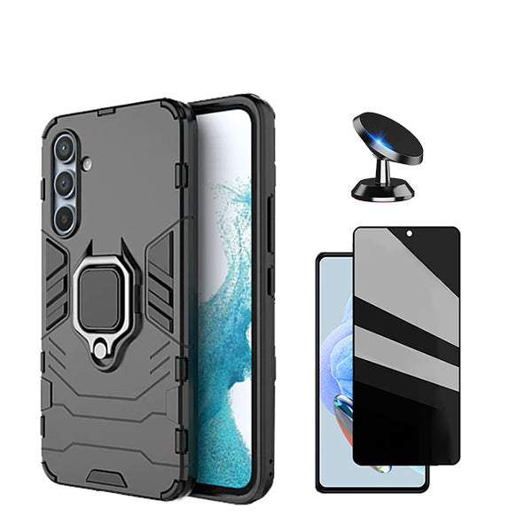 Kit Película de Vidro Temperado Privacidade + Capa de Proteção Militar Magnética + Suporte Magnético Phonecare para Samsung Galaxy S23 FE - Preto