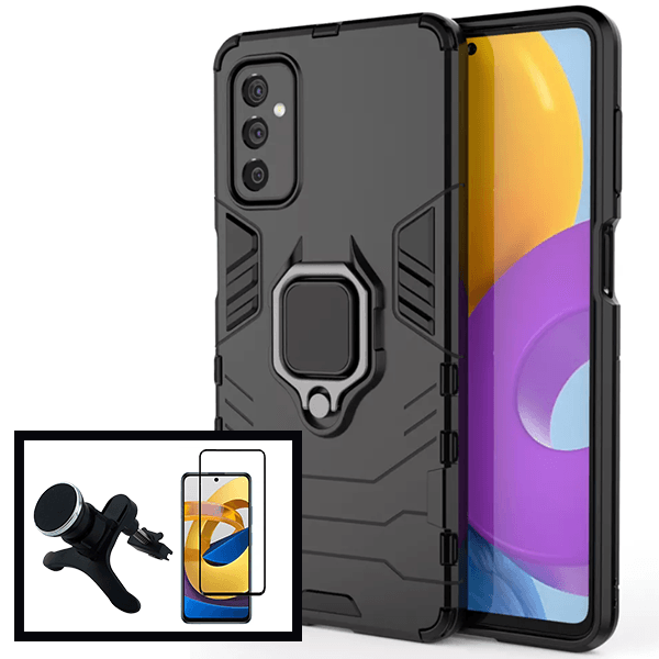 Kit Película de Vidro Temperado GorilasGlass + Capa de Proteção Militar Magnética + Suporte Magnético Com Pernas para Samsung Galaxy M52 5G