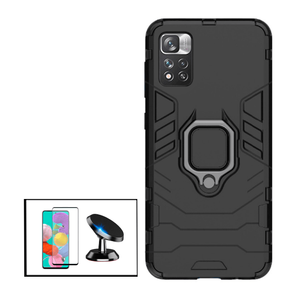 Kit Película de Vidro Temperado GorilasGlass + Capa de Proteção Militar Magnética + Suporte Magnético para Xiaomi 11i - Preto