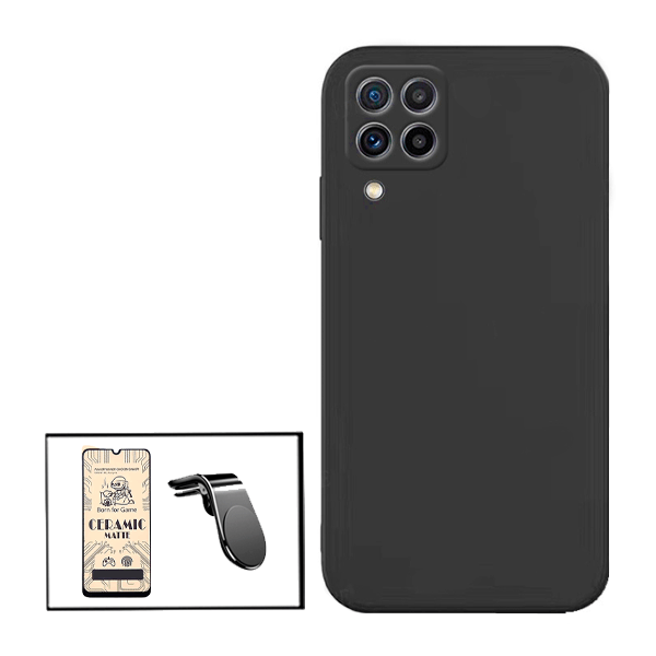 Kit Vidro Temperado Ceramica Full Cover + Capa Proteção Traseira Silicone + Suporte de Carro Magnético L para Samsung Galaxy M22
