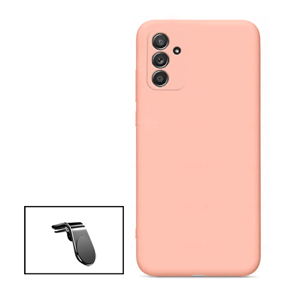 Kit Suporte de Carro Magnético L + Capa Proteção Traseira Silicone para Samsung Galaxy M52 5G - Rosa