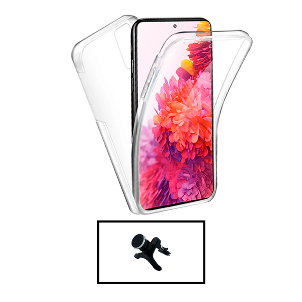 Kit Capa 360° Proteção Frente e Verso + Suporte Magnético Com Pernas para Xiaomi Redmi Note 11 Pro 5G - Transparente/Branco