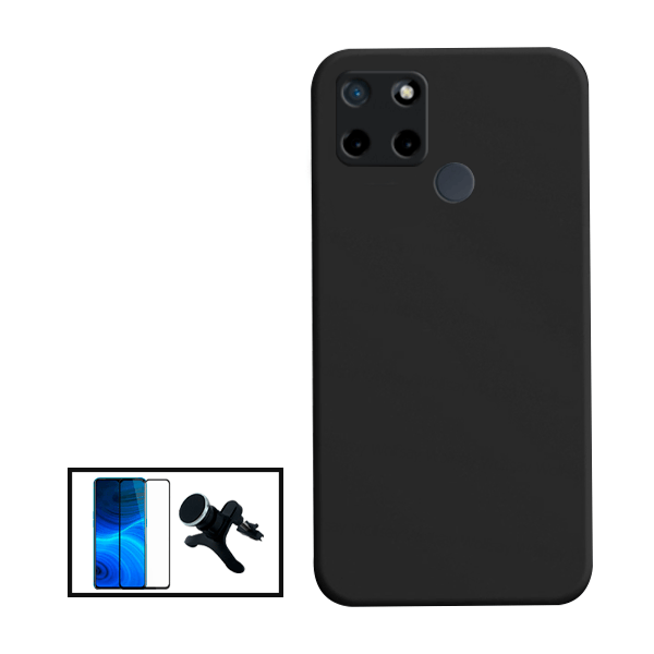 Kit Película de Vidro Temperado GorilasGlass + Capa Proteção Traseira Silicone + Suporte Magnético Com Pernas para Realme Narzo 50A - Preto