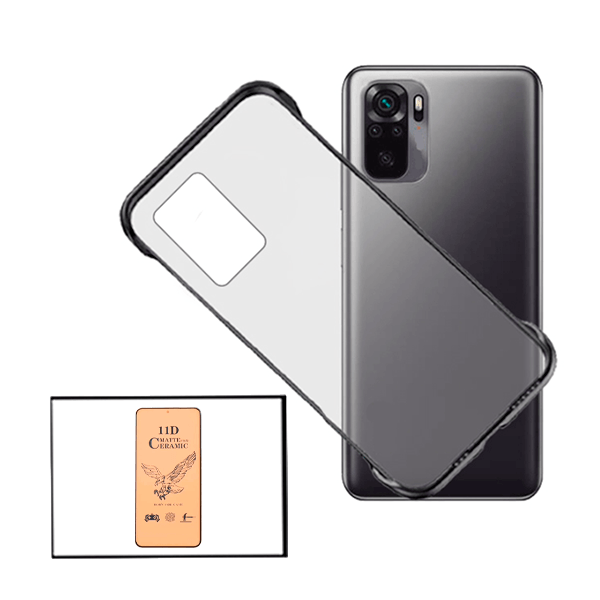 Kit Vidro Temperado Ceramica Full Cover + Capa Invisible Bumper para Xiaomi Redmi Note 10