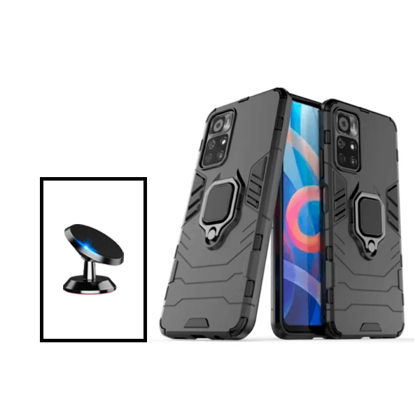 Kit Suporte Magnético + Capa de Proteção Militar Magnética para Xiaomi Poco M4 Pro 5G - Preto