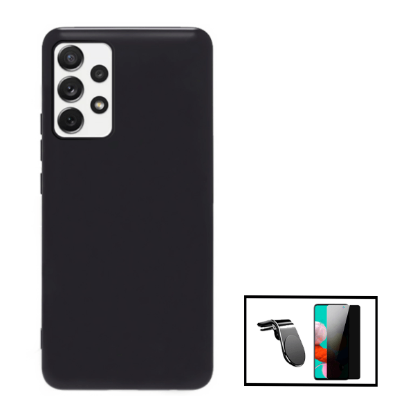 Kit Película de Vidro Temperado Privacidade + Capa Proteção Traseira Silicone + Suporte Magnético L para Samsung Galaxy A52 5G - Preto