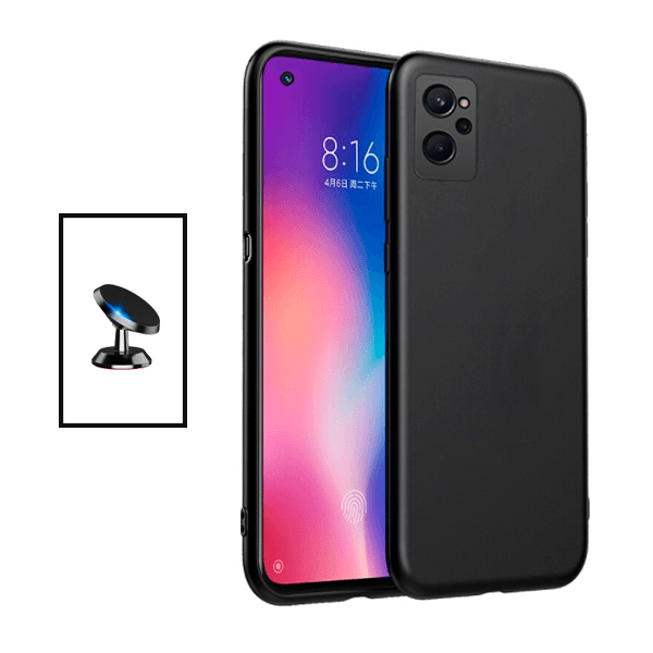 Kit Suporte Magnético + Capa Proteção Traseira Silicone para Realme 9i - Preto