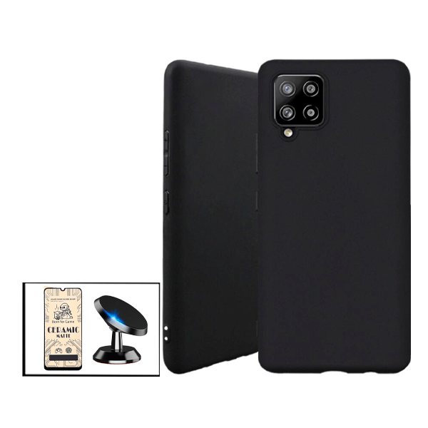 Kit Vidro Temperado Ceramica Full Cover + Capa Proteção Traseira Silicone + Suporte Magnético para Samsung Galaxy A42 5G