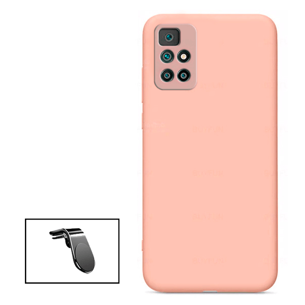 Kit Suporte de Carro Magnético L + Capa Proteção Traseira Silicone para Xiaomi Poco M4 Pro 5G - Rosa