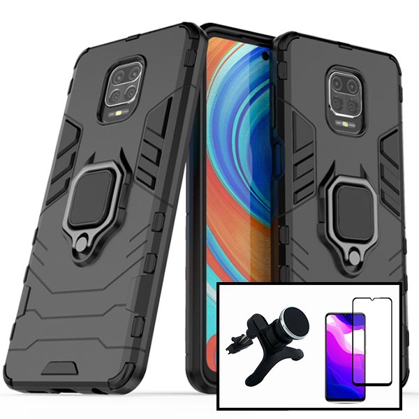 Kit Película de Vidro Temperado GorilasGlass + Capa de Proteção Militar Magnética + Suporte Magnético Com Pernas para Xiaomi Redmi Note 10 Lite