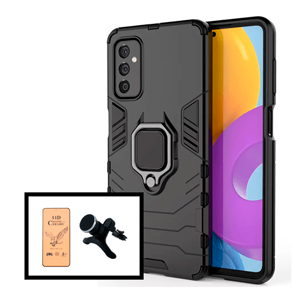 Kit Vidro Temperado Ceramica Full Cover + Capa de Proteção Militar Magnética + Suporte Magnético Com Pernas para Samsung Galaxy M52 5G