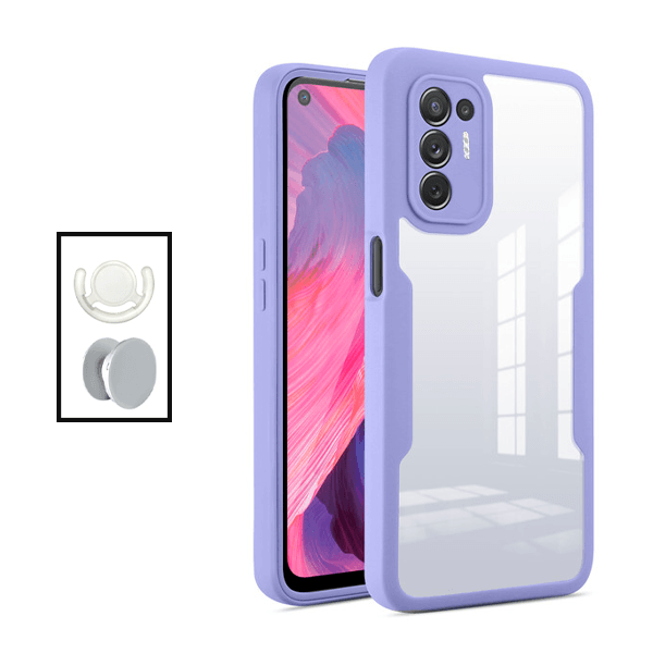 Kit Capa 360° Proteção Frente e Verso + 1 HandHolder + 1 Suporte HandHolder Branco para Oppo F19 Pro+ 5G - Roxo