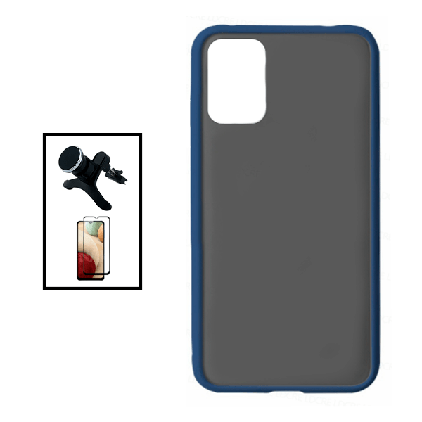 Kit Película de Vidro Temperado GorilasGlass + Capa de Proteção Militar Magnética Janela Deslizante + Suporte de Carro Magnético L para Samsung Galaxy A13 - Azul/Transparente