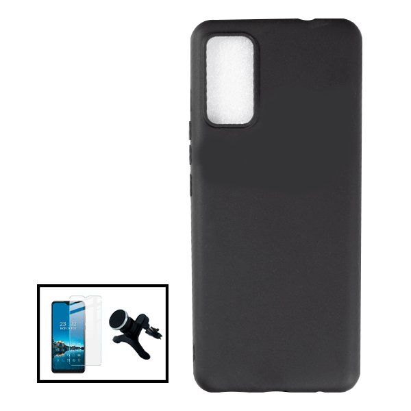 Kit Película de Vidro Temperado GorilasGlass + Capa Proteção Traseira Silicone + Suporte Magnético Com Pernas para TCL 20Y - Preto