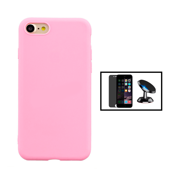 Kit Película de Vidro Temperado Privacidade + Capa Proteção Traseira Silicone + Suporte Magnético para Apple iPhone SE 2022 - Rosa
