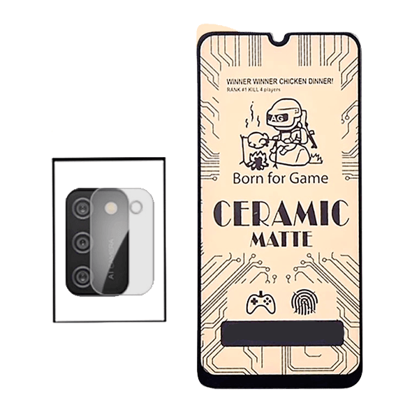 KIT Vidro Temperado Ceramica Full Cover + Película Protectora para Câmara Traseira para Samsung Galaxy A02s