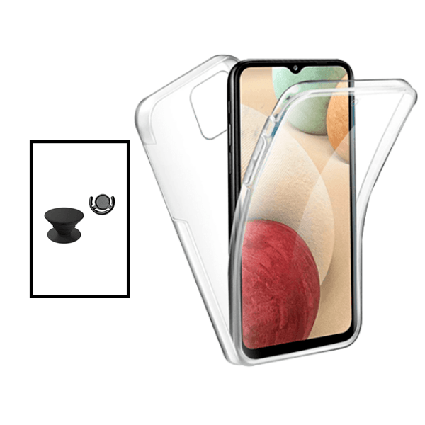 Kit Capa 360° Proteção Frente e Verso + 1 HandHolder + 1 Suporte HandHolder Preto para Samsung Galaxy A03 4G - Transparente/Preto