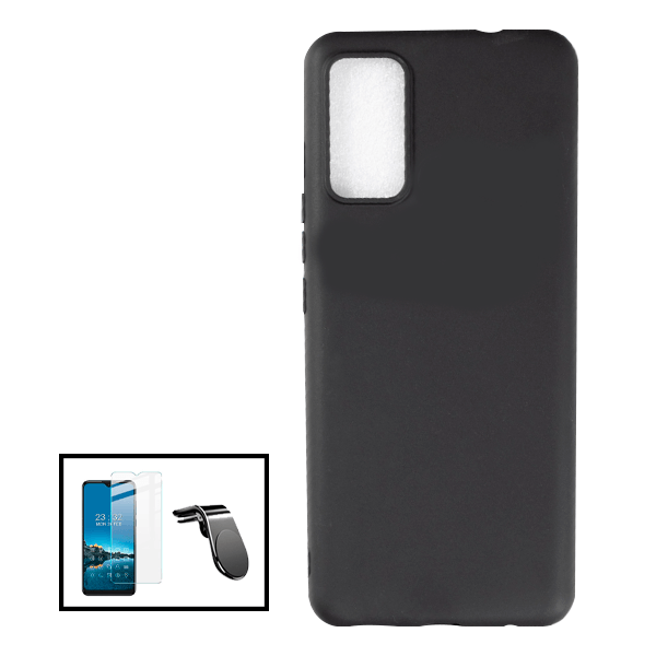 Kit Película de Vidro Temperado GorilasGlass + Capa Proteção Traseira Silicone + Suporte de Carro Magnético L para TCL 20Y - Preto