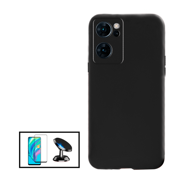 Kit Película de Vidro Temperado GorilasGlass + Capa Proteção Traseira Silicone + Suporte Magnético para Oppo Find X5 Lite - Preto