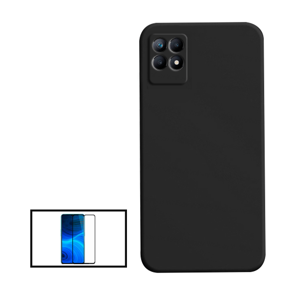 Kit Película de Vidro Temperado GorilasGlass + Capa Proteção Traseira Silicone para Realme Narzo 50i - Preto