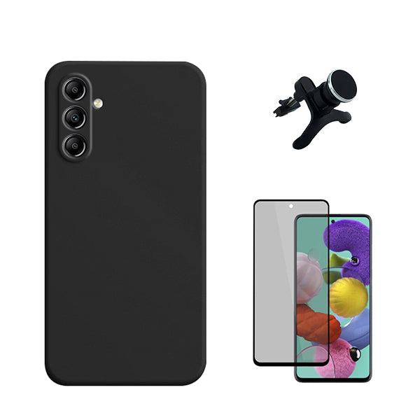 Kit Película de Vidro Temperado Privacidade + Capa Proteção Traseira Silicone + Suporte Magnético L GIFT4ME para Samsung Galaxy S23 FE - Preto