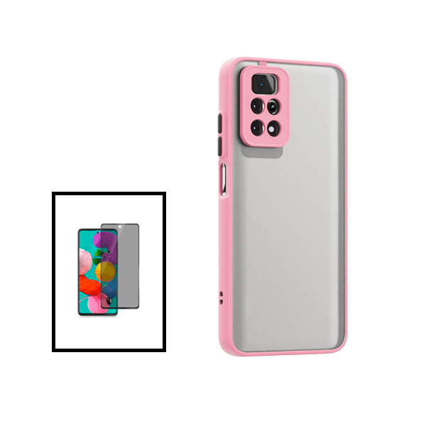 Kit Capa Traseira Proteção Camara + Película de Vidro Temperado Privacidade para Xiaomi Redmi Note 11 Pro 5G - Rosa
