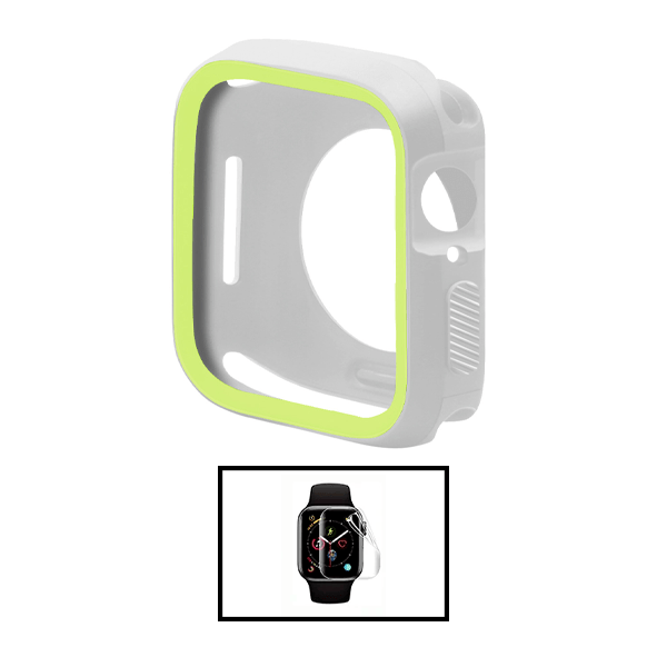 Kit Capa Military DoubleColor + Película de Hydrogel para Apple Watch Series 7 - 41mm - Cinza / Verde