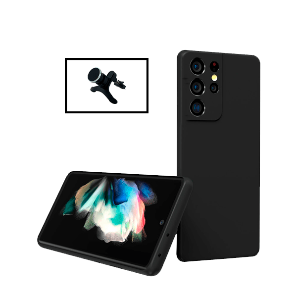 Kit Suporte Magnético Com Pernas + Capa Proteção Traseira Silicone para Samsung Galaxy S22 Ultra 5G