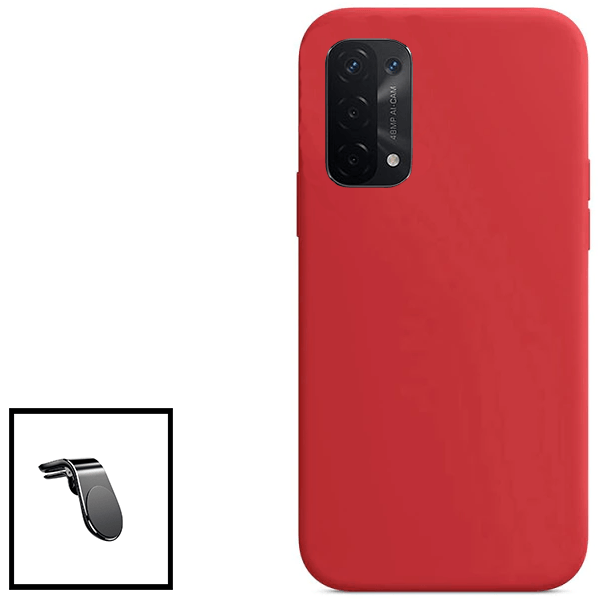 Kit Suporte de Carro Magnético L + Capa Proteção Traseira Silicone para Oppo A55 5G - Vermelho