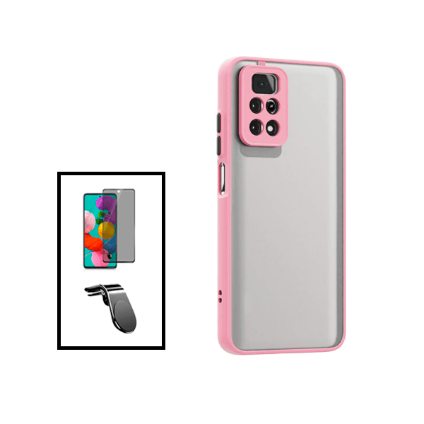 Kit Capa Traseira Proteção Camara + Película de Vidro Temperado Privacidade + Suporte Magnético L para Xiaomi Redmi Note 11E Pro - Rosa