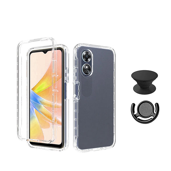 Kit Capa 360° Proteção Frente e Verso + 1 HandHolder + 1 Suporte HandHolder Preto GIFT4ME para Oppo A58 4G - Transparente/Preto