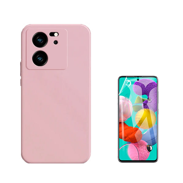 Kit Película Protectora de Hydrogel Frente + Capa Proteção Traseira Silicone GIFT4ME para Xiaomi 13T - Rosa