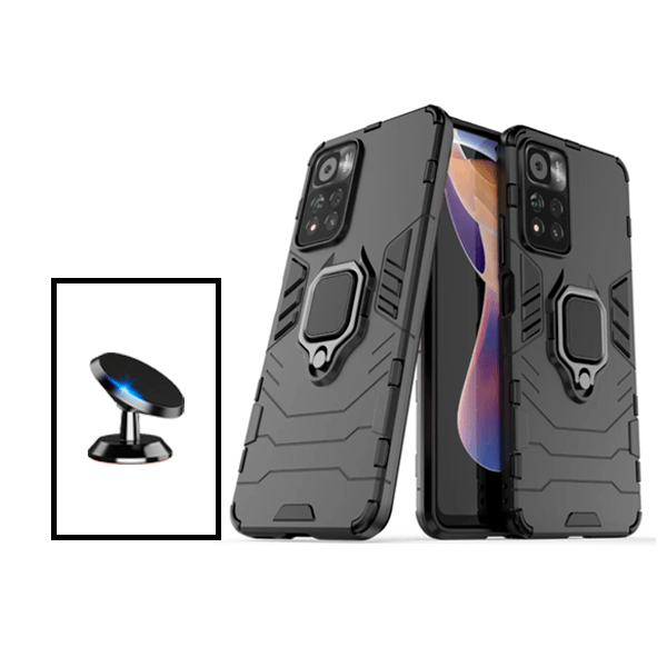 Kit Suporte Magnético + Capa de Proteção Militar Magnética para Xiaomi Poco X4 NFC - Preto