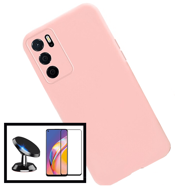 Kit Suporte Magnético + Capa Proteção Traseira Silicone para Oppo A16 - Rosa