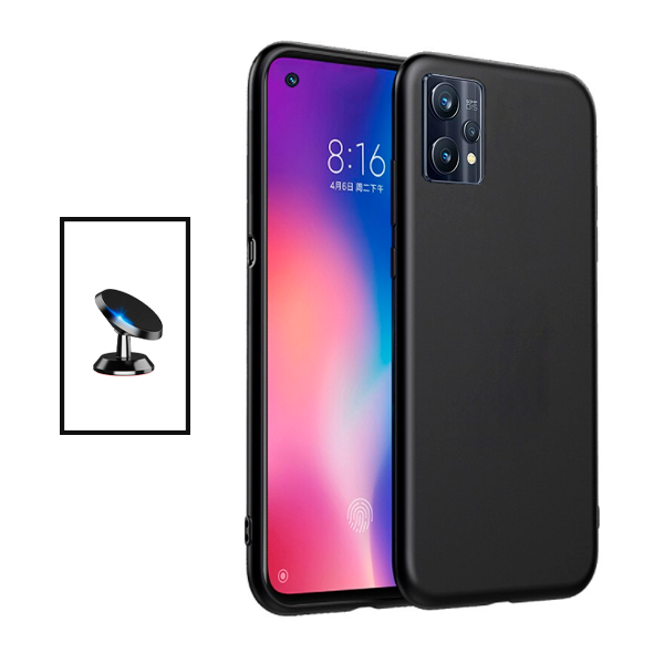 Kit Suporte Magnético + Capa Proteção Traseira Silicone para Realme 9 Pro - Preto