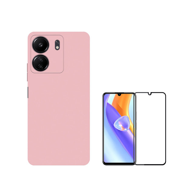 Kit Película de Vidro Temperado GorilasGlass + Capa Proteção Traseira Silicone GIFT4ME para Xiaomi Redmi 13C - Rosa