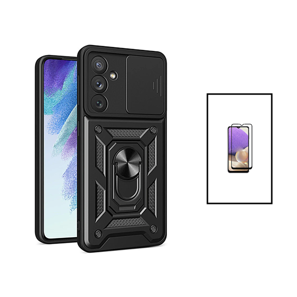 Kit Película de Vidro Temperado GorilasGlass + Capa de Proteção Militar Magnética Janela Deslizante para Samsung Galaxy A34 5G - Preto
