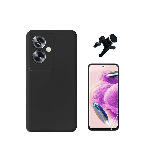 Kit Película Protectora de Hydrogel Frente + Capa Proteção Traseira Silicone + Suporte Magnético Com Pernas GIFT4ME para Oppo A79 5G - Preto