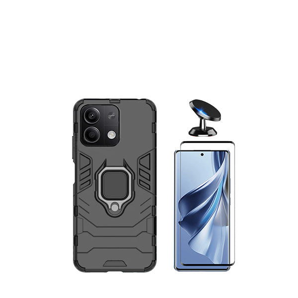 Kit Película de Vidro Temperado GorilasGlass + Capa de Proteção Militar Magnética + Suporte Magnético GIFT4ME para Xiaomi Redmi Note 13 - Preto