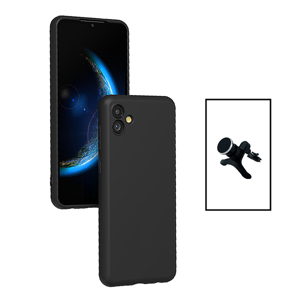 Kit Suporte Magnético Com Pernas + Capa Proteção Traseira Silicone para Samsung Galaxy M04 - Preto