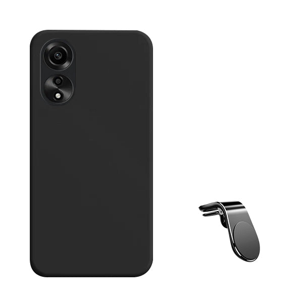 Kit Suporte de Carro Magnético L + Capa Proteção Traseira Silicone GIFT4ME para Oppo A78 4G - Preto