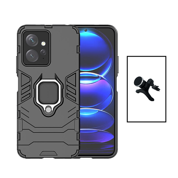 Kit Suporte Magnético Com Pernas + Capa de Proteção Militar Magnética para Xiaomi Redmi Note 12 4G - Preto