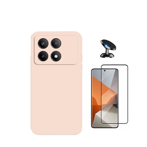 Kit Película de Vidro Temperado GorilasGlass + Capa Proteção Traseira Silicone + Suporte Magnético GIFT4ME para Xiaomi Poco X6 Pro 5G - Rosa