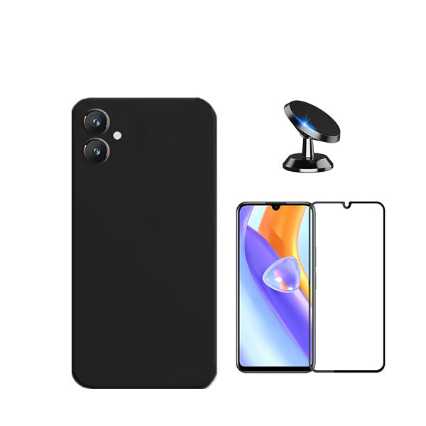 Kit Película de Vidro Temperado GorilasGlass + Capa Proteção Traseira Silicone + Suporte Magnético Phonecare para Samsung Galaxy A05 - Preto