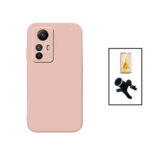 Kit Película de Vidro Temperado GorilasGlass + Capa Proteção Traseira Silicone + Suporte Magnético Com Pernas para Xiaomi Redmi Note 12S - Rosa