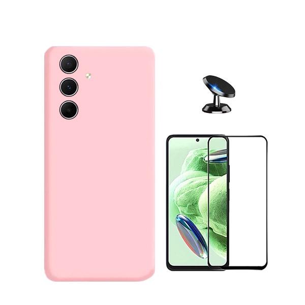 Kit Película de Vidro Temperado GorilasGlass + Capa Proteção Traseira Silicone + Suporte Magnético GIFT4ME para Samsung Galaxy A55 5G - Rosa