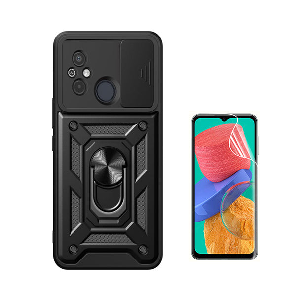Kit Película Protectora de Hydrogel Frente + Capa de Proteção Militar Magnética Janela Deslizante Phonecare para Xiaomi Poco C55 - Preto