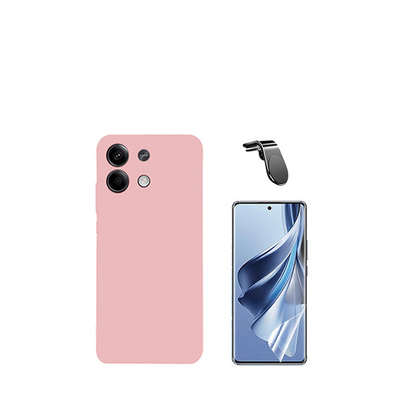 Kit Película Protectora de Hydrogel Frente + Capa Proteção Traseira Silicone + Suporte de Carro Magnético L GIFT4ME para Xiaomi Redmi Note 13 Pro - Rosa